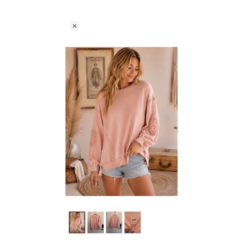 Aerie Keep It Light Crochet Crewneck Sweatshirt Womens small oversized boho